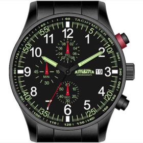 Fliegeruhr N37BS 42mm Edelstahlgehäuse, matt, PVD schwarz beschichtet