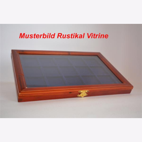 Echtholz Vitrine Rustikal Münzen Samteinlage Echtglas für 15 Münzen 55mm