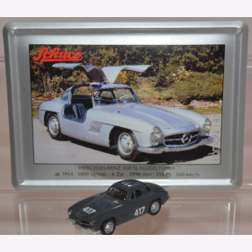 Schuco Modell 1:87 Mercedes-Benz 300 SL Flügeltürer dunkelgrau mit Schild aus Emaille