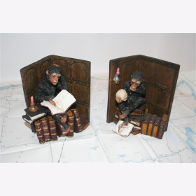 2 Buchstützen "Der philosophische Affe" & "Affe mit Schädel" Darwinismus Hamlet