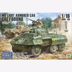 ANDYS Hobby Headquarters AHHQ-008 M8 Greyhound US Light Armored Car + Figur Maßstab 1:16 Modellbausatz Plastikmodellbau